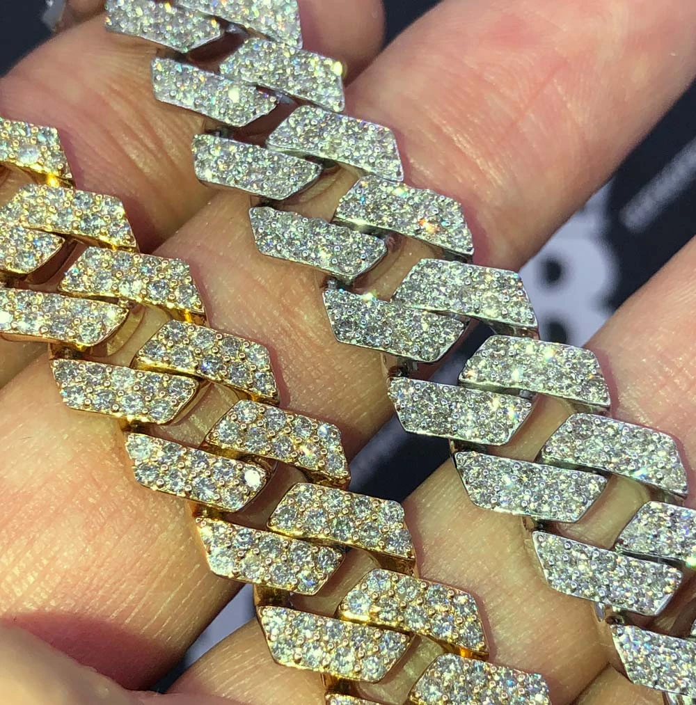 13MM Sharp Cuban Diamond Bracelet 11.05 Carats 10K Yellow / White Gold 5 13MM Sharp Cuban Diamond Bracelet 11.05 Carats 10K Yellow / White Gold - Image 3