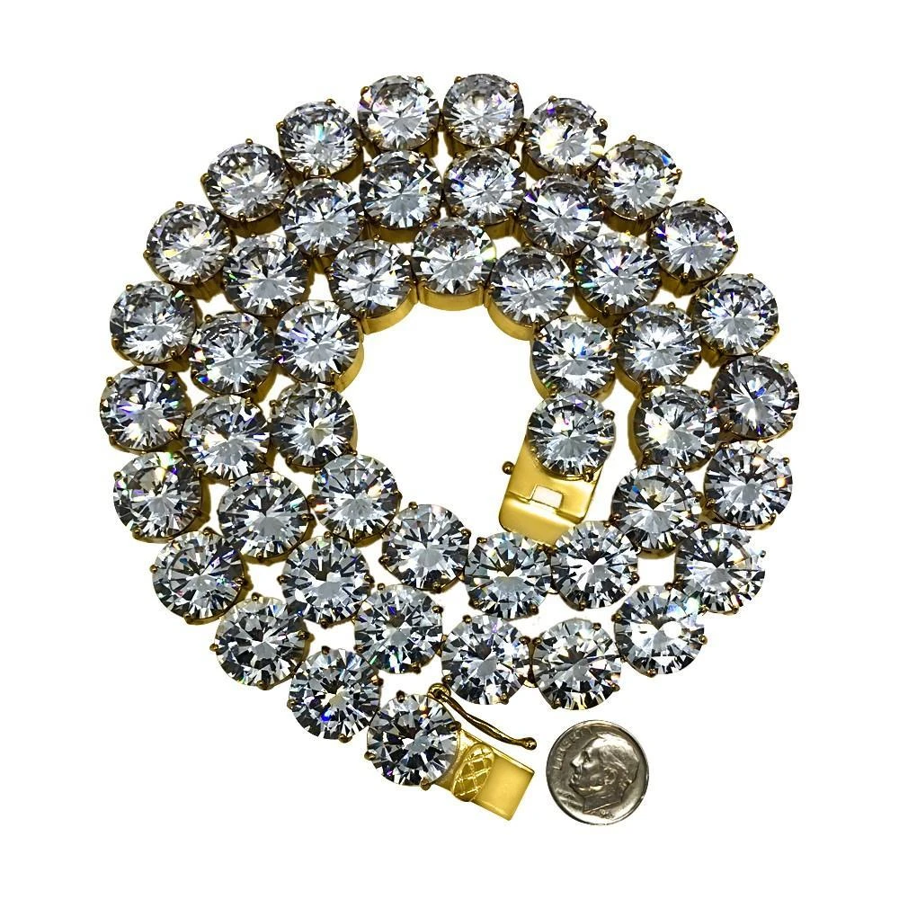 15MM Gold Steel CZ Bling Bling Tennis Chain 3 15MM Gold Steel CZ Bling Bling Tennis Chain