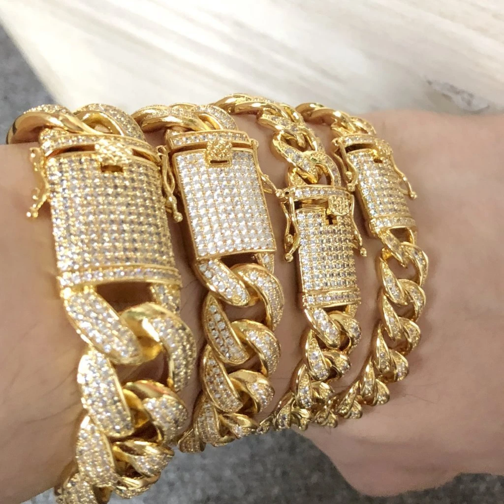 19MM Miami Cuban Gold CZ Ice Lock CZ Bling Bracelet 4 19MM Miami Cuban Gold CZ Ice Lock CZ Bling Bracelet - Image 2