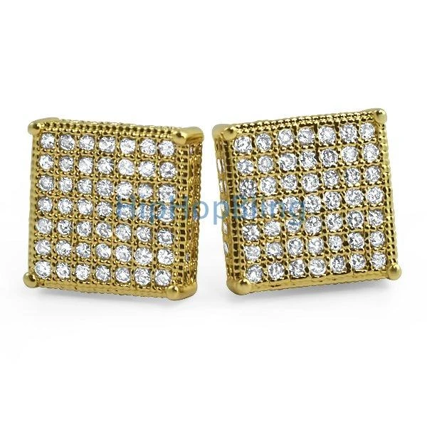 3D Box XL Gold CZ Micro Pave Bling Earrings 3 3D Box XL Gold CZ Micro Pave Bling Earrings