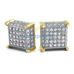 3D Cube CZ Gold Micro Pave Iced Out Earrings