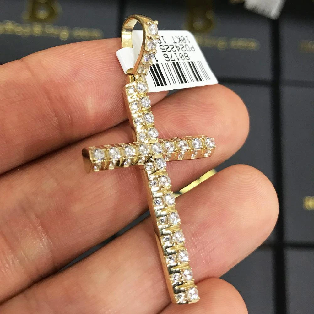 3D Tennis Cross CZ Pendant In 10K Yellow Gold 4 3D Tennis Cross CZ Pendant In 10K Yellow Gold - Image 2