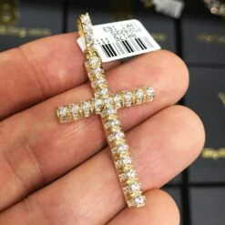 3D Tennis Cross CZ Pendant In 10K Yellow Gold