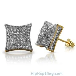 3D X Kite Gold CZ Micro Pave Hip Hop Earrings