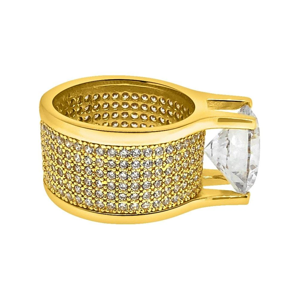 .925 Silver 20ct Solitaire Eternity Band Gold CZ Ring 4 .925 Silver 20ct Solitaire Eternity Band Gold CZ Ring - Image 2