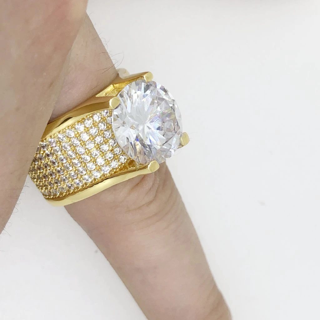 .925 Silver 20ct Solitaire Eternity Band Gold CZ Ring 8 .925 Silver 20ct Solitaire Eternity Band Gold CZ Ring - Image 6