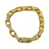 .925 Silver 3D CZ Box Link Gold Hip Hop Bling Bracelet