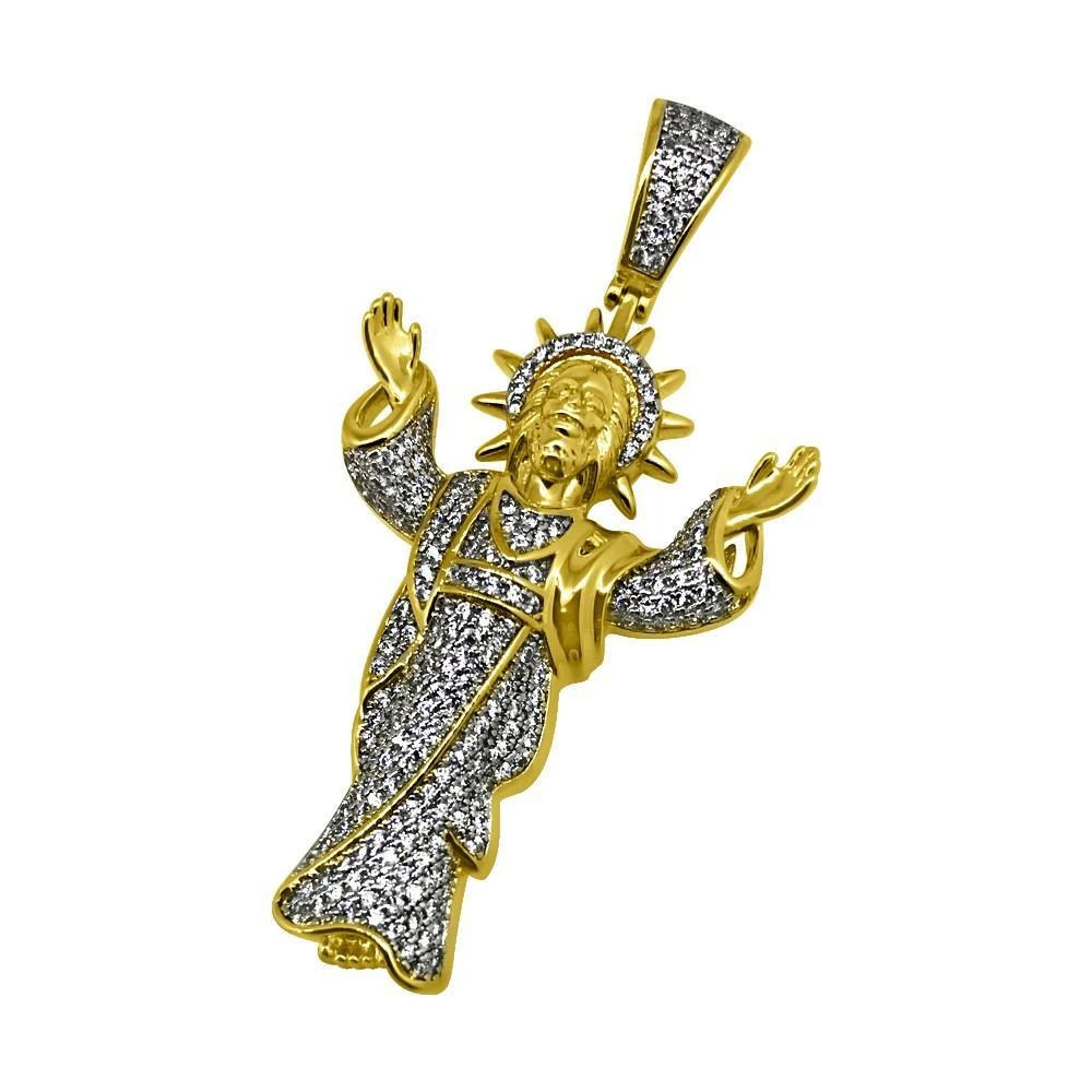 .925 Silver Gold Jesus Open Arms CZ Bling Bling Pendant 3 .925 Silver Gold Jesus Open Arms CZ Bling Bling Pendant