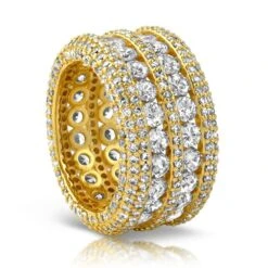 .925 Silver Ultimate Boss Bling Bling CZ Eternity Mens Ring In Gold