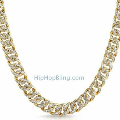 .925 Sterling Silver CZ Gold Cuban Chain 10MM 3 .925 Sterling Silver CZ Gold Cuban Chain 10MM