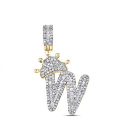 A-Z Crown Letter Initial Baguette Diamond Pendant 10K Yellow Gold 11 A-Z Crown Letter Initial Baguette Diamond Pendant 10K Yellow Gold -Luxe Jewelry Sales a z crown letter initial baguette diamond pendant 10k yellow gold w hiphopbling 282410