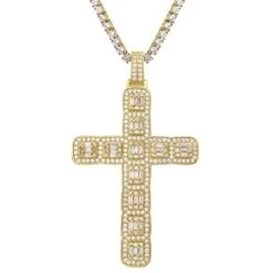 Baguette Cluster Cross Bling Pendant In White / Yellow Gold 10 Baguette Cluster Cross Bling Pendant In White / Yellow Gold -Luxe Jewelry Sales baguette cluster cross bling pendant in white yellow gold hiphopbling 853731