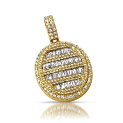 Baguette CZ Oval Bling Bling Pendant In Gold