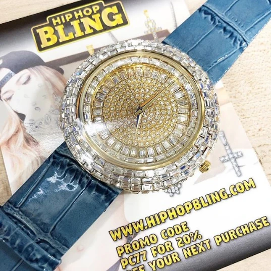 Baguette Ice Orbit Gold Bling Bling Watch Blue 4 Baguette Ice Orbit Gold Bling Bling Watch Blue - Image 2