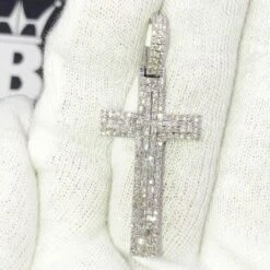 Baguette Tall Cross Diamond 1.16 Carat Pendant 10K White Gold -Luxe Jewelry Sales baguette tall cross diamond 116 carat pendant 10k white gold hiphopbling 486630