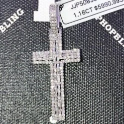 Baguette Tall Cross Diamond 1.16 Carat Pendant 10K White Gold