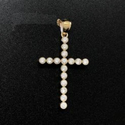 Bezel Tennis Cross CZ 10K Yellow Gold Pendant