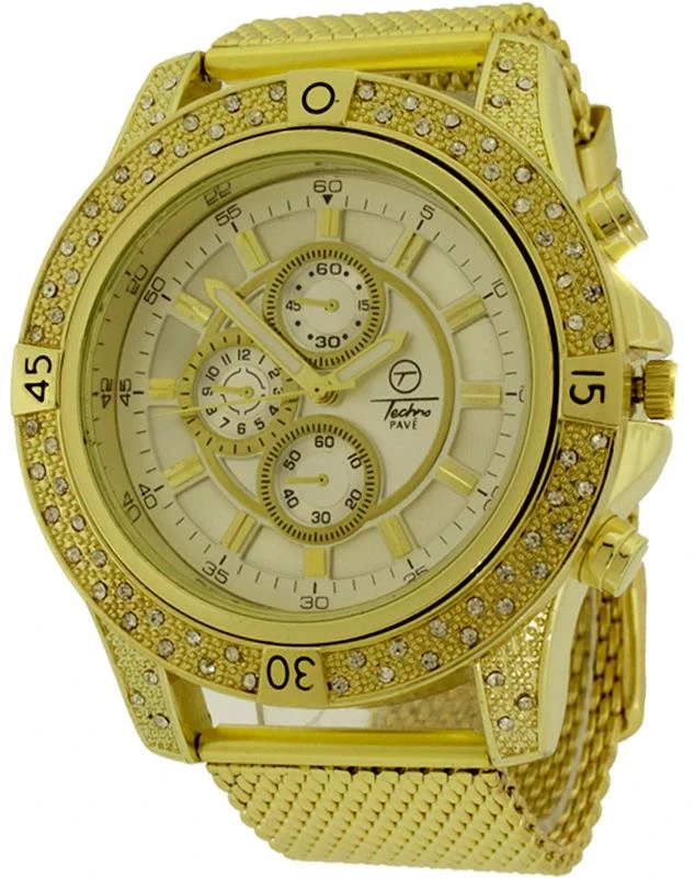Bling Bling Gold Chrono Mesh Hip Hop Watch 3 Bling Bling Gold Chrono Mesh Hip Hop Watch