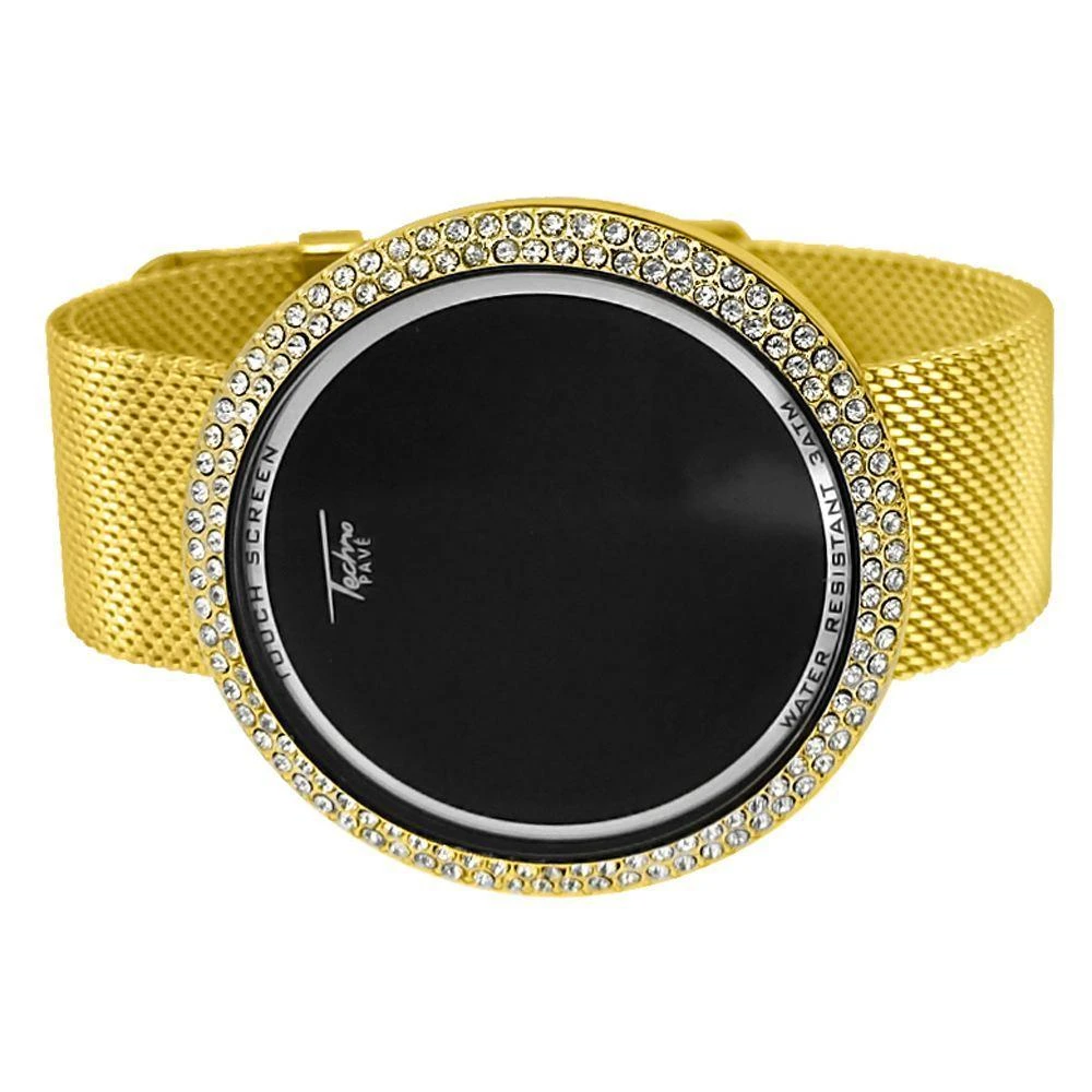Bling Bling Gold Mesh Band Round LED Touch Screen Watch 3 Bling Bling Gold Mesh Band Round LED Touch Screen Watch