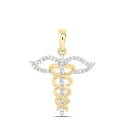 Caduceus Diamond Pendant 10K Yellow Gold