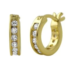 Channel Hoop Gold CZ Earrings