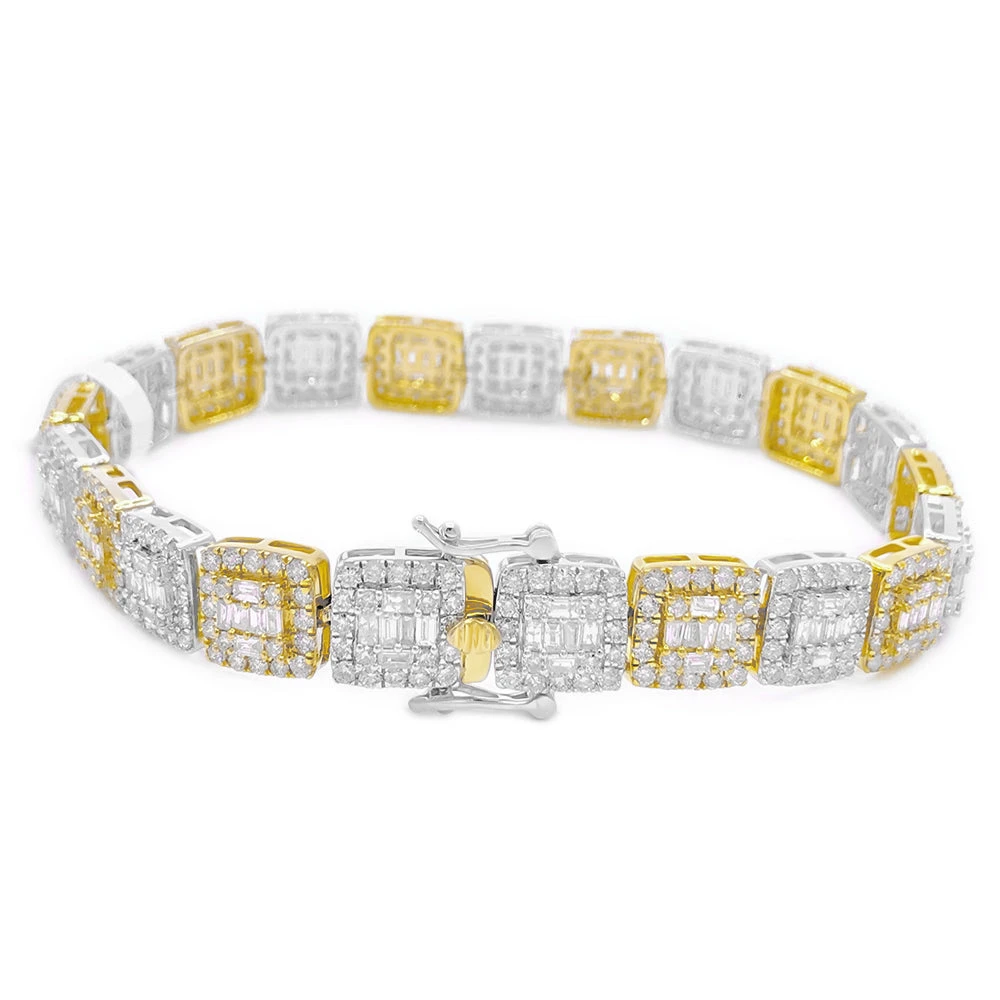 Cluster Link Diamond Bracelet 8.88 Carats 10K Yellow /White Gold 3 Cluster Link Diamond Bracelet 8.88 Carats 10K Yellow /White Gold