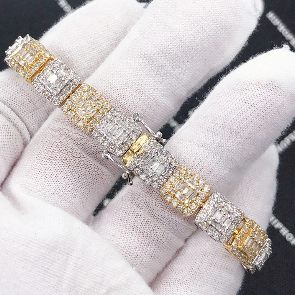 Cluster Link Diamond Bracelet 8.88 Carats 10K Yellow /White Gold 5 Cluster Link Diamond Bracelet 8.88 Carats 10K Yellow /White Gold - Image 3