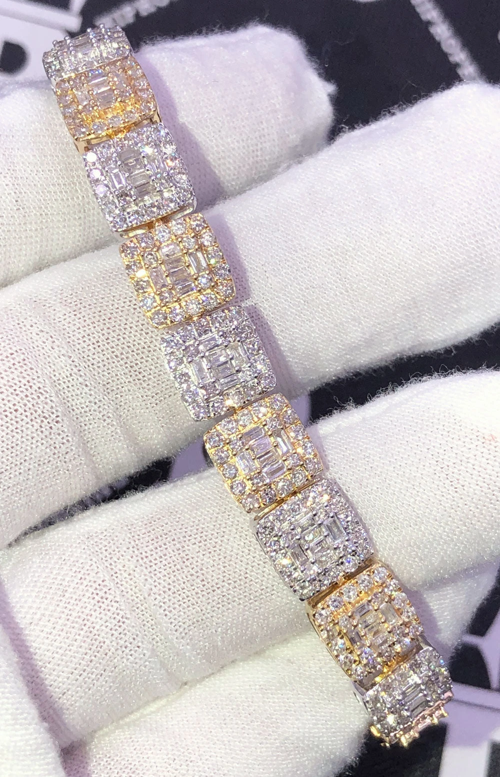 Cluster Link Diamond Bracelet 8.88 Carats 10K Yellow /White Gold 7 Cluster Link Diamond Bracelet 8.88 Carats 10K Yellow /White Gold - Image 5