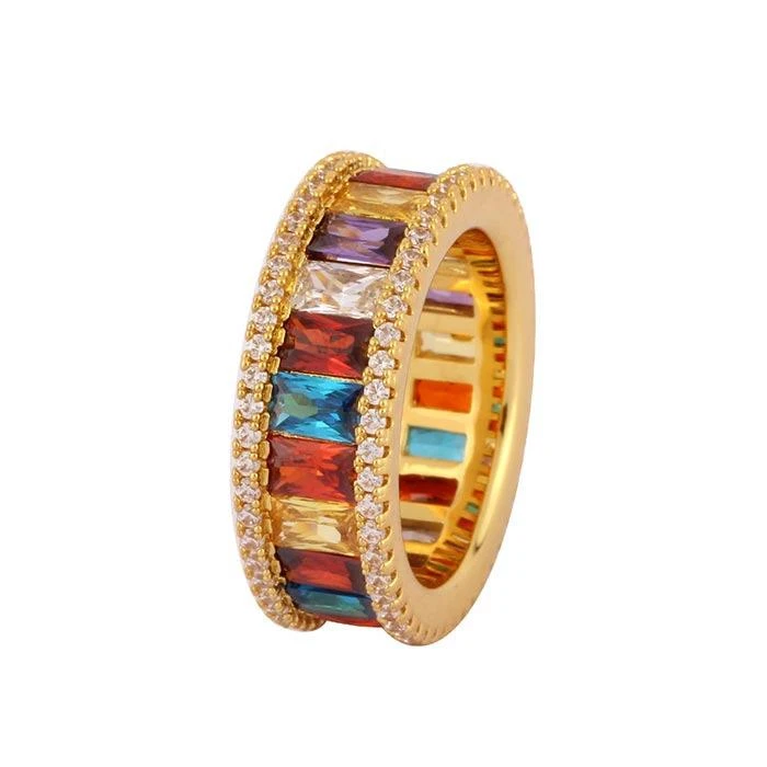 Colorful Baguette Eternity Gold Iced Out Ring .925 Sterling Silver 4 Colorful Baguette Eternity Gold Iced Out Ring .925 Sterling Silver - Image 2