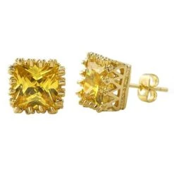 Crown Princess Cut CZ Earrings -Luxe Jewelry Sales crown princess cut cz earrings canary gold hiphopbling 956310