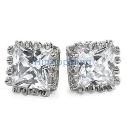 Crown Princess Cut CZ Earrings -Luxe Jewelry Sales crown princess cut cz earrings white gold hiphopbling 448175