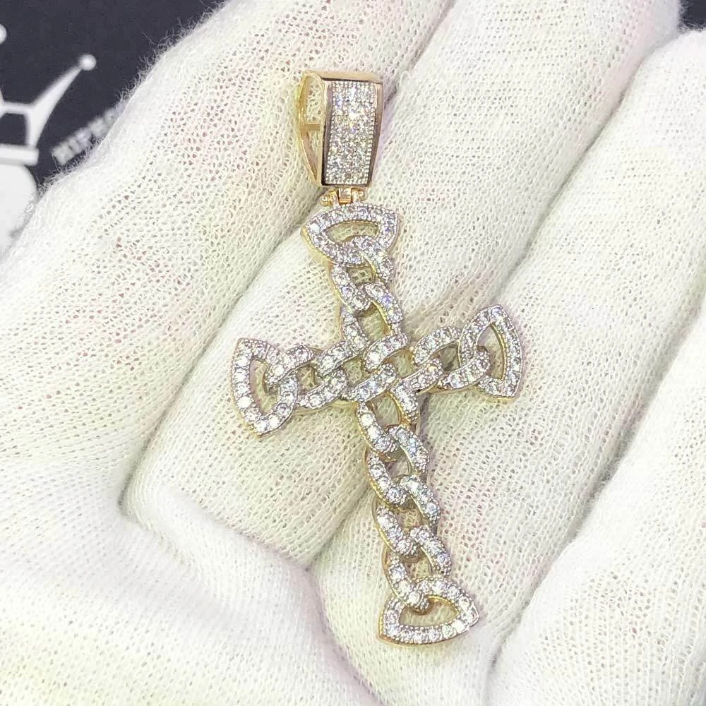 Cuban Link Cross VVS CZ 10K Yellow Gold Pendant 5 Cuban Link Cross VVS CZ 10K Yellow Gold Pendant - Image 3