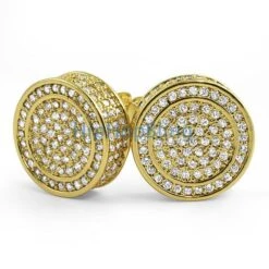 Custom 3D Circle XL Gold CZ Bling Bling Earrings