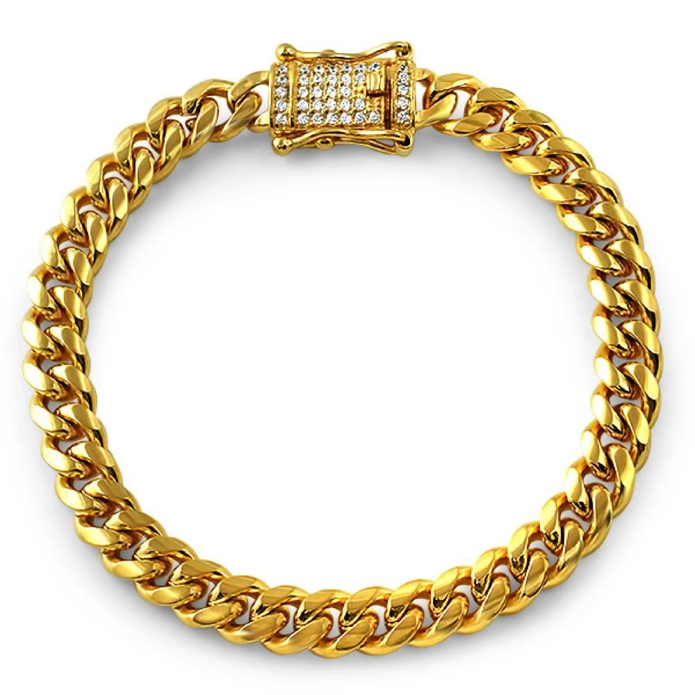 CZ Diamond Lock Gold Steel Cuban Bracelet 8MM 3 CZ Diamond Lock Gold Steel Cuban Bracelet 8MM