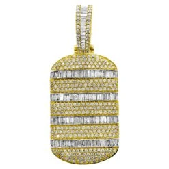 Dog Tag Baguette Diamond Pendant 2.90cttw 10K Yellow Gold