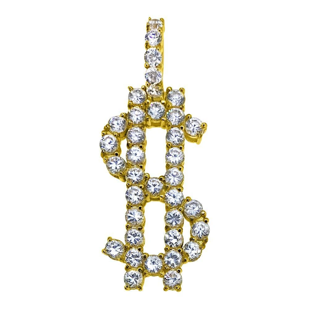 Dollar Sign Bling Bling Pendant 3MM CZ Gold Steel 3 Dollar Sign Bling Bling Pendant 3MM CZ Gold Steel