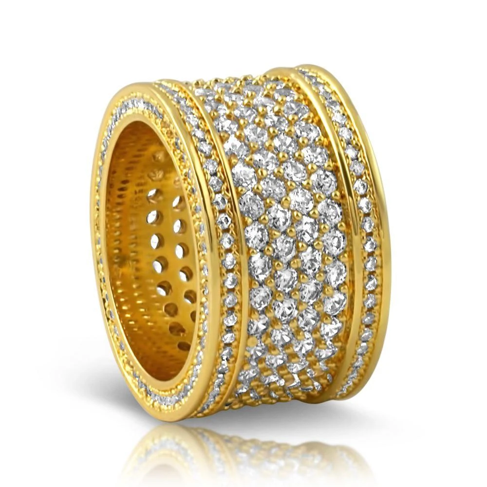 Fat 6 Row Eternity Bling Bling CZ Ring In Gold 3 Fat 6 Row Eternity Bling Bling CZ Ring In Gold