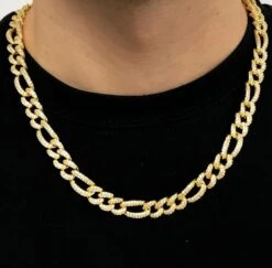 Figaro Bling Bling Chain 10MMWhite / Yellow Gold