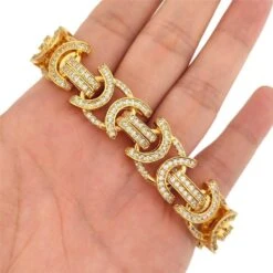 Flat Byzantine CZ Bling Bling Gold Hip Hop Bracelet -Luxe Jewelry Sales flat byzantine cz bling bling gold hip hop bracelet 7 hiphopbling 889532