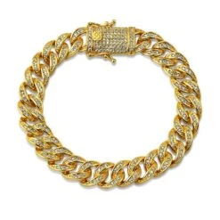 Gold 10MM Miami Cuban CZ Bling Ice Lock Bracelet