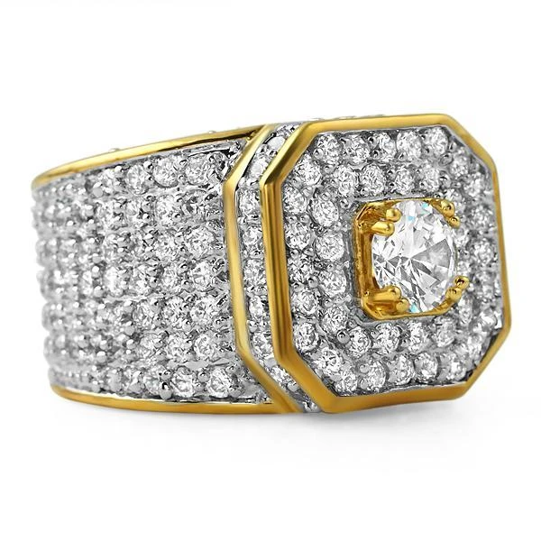 Gold .925 Silver Presidential Bling Bling CZ Ring 3 Gold .925 Silver Presidential Bling Bling CZ Ring