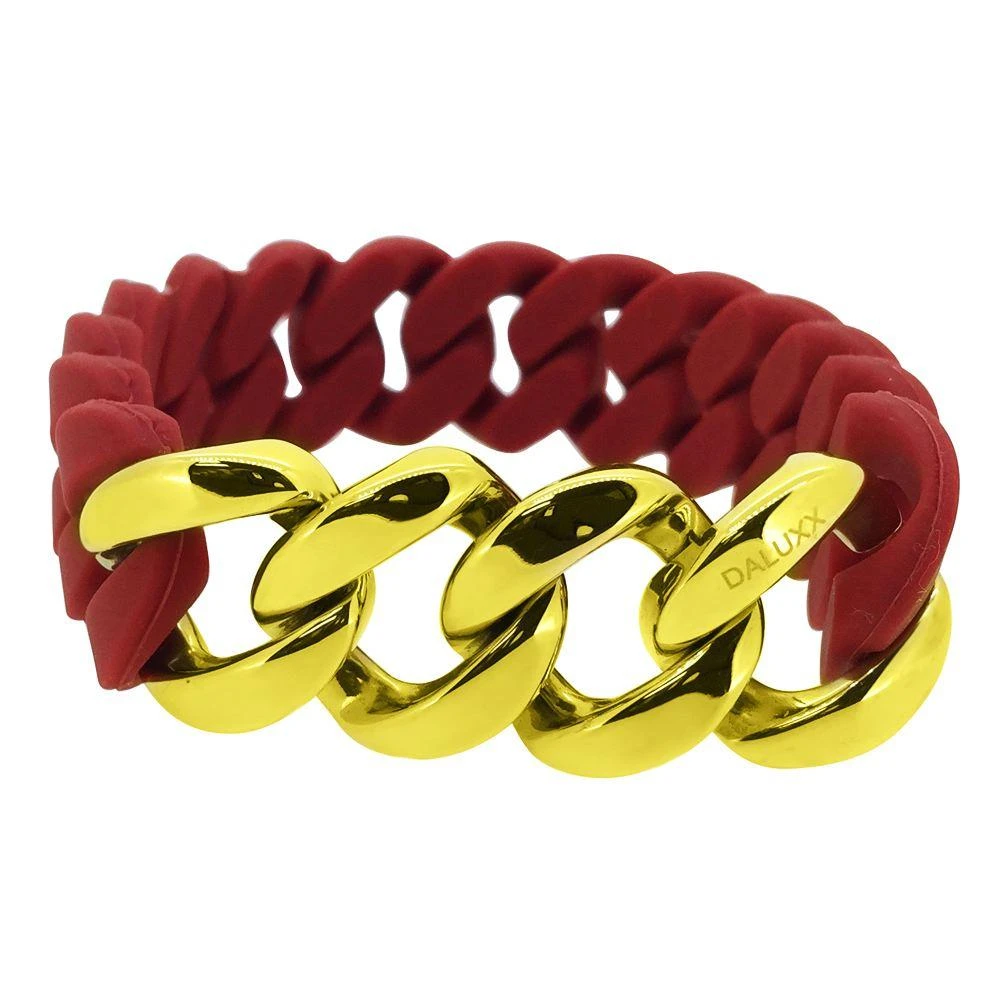 Gold Cuban Burgundy Rubber Bracelet 3 Gold Cuban Burgundy Rubber Bracelet