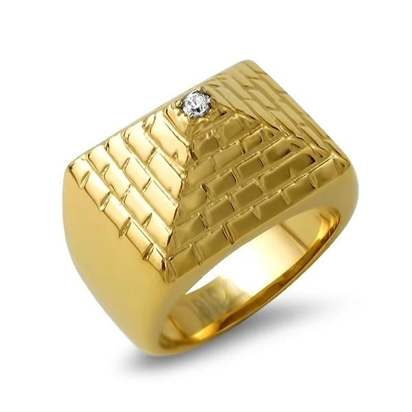 Gold Pyramid Stainless Steel CZ Ring 3 Gold Pyramid Stainless Steel CZ Ring
