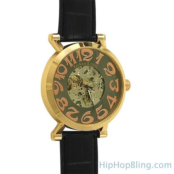 Gold Skeleton Automatic Watch Leather Band 3 Gold Skeleton Automatic Watch Leather Band