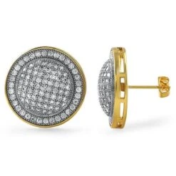 Gold XL Domed CZ Bling Bling Earrings