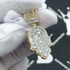Hamsa Crown Baguette Diamond Pendant 1.80cttw 10K Yellow Gold -Luxe Jewelry Sales hamsa crown baguette diamond pendant 180cttw 10k yellow gold hiphopbling 210710