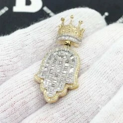 Hamsa Crown Baguette Diamond Pendant 1.80cttw 10K Yellow Gold -Luxe Jewelry Sales hamsa crown baguette diamond pendant 180cttw 10k yellow gold hiphopbling 216367