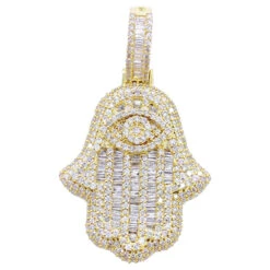 Hamsa Hand Baguette 1.88cttw Diamond Pendant 10K Gold