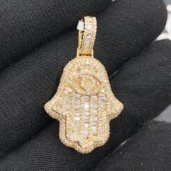 Hamsa Hand Baguette 1.88cttw Diamond Pendant 10K Gold -Luxe Jewelry Sales hamsa hand baguette 188cttw diamond pendant 10k gold hiphopbling 417597
