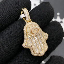 Hamsa Hand Baguette 1.88cttw Diamond Pendant 10K Gold -Luxe Jewelry Sales hamsa hand baguette 188cttw diamond pendant 10k gold hiphopbling 970852